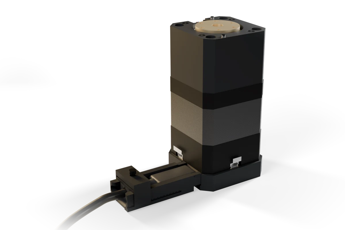 SmartStepper 17 node standing with its USB-C bus cable held by a Cable Clip, concept render