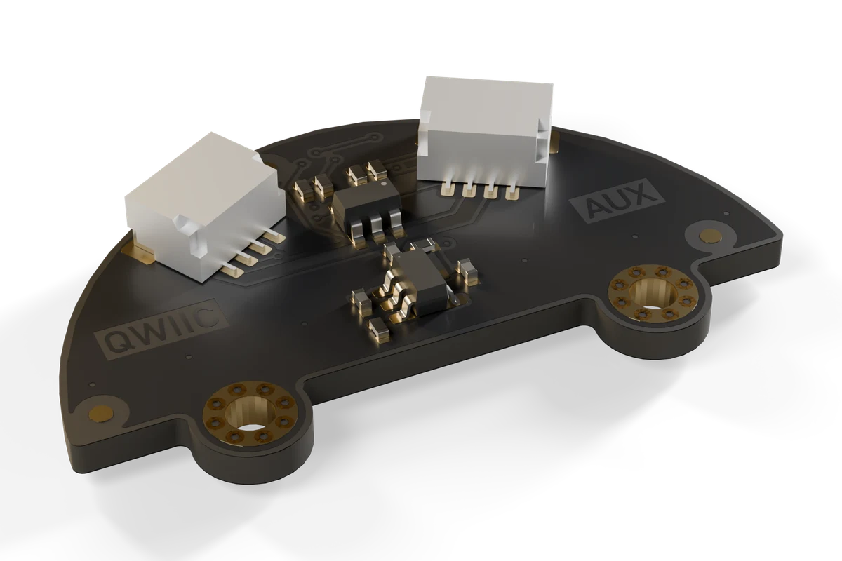I/O tile circuit board with Qwiic and AUX ports for SmartServo G, concept render